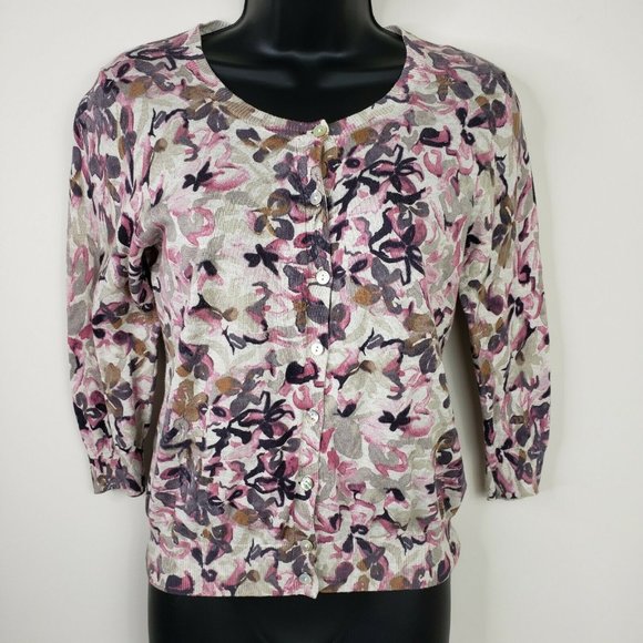 Banana Republic Sweaters - Banana Republic Cardigan Sweater Small Floral Gray